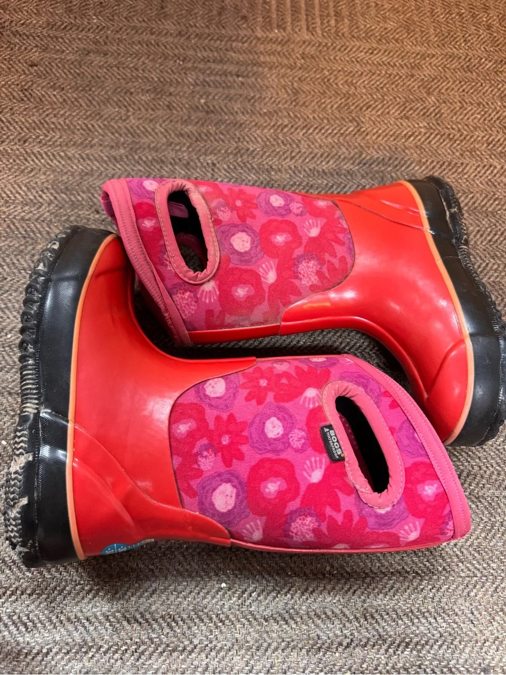 BOGS Kids' Pink Floral Waterproof Rain Boots